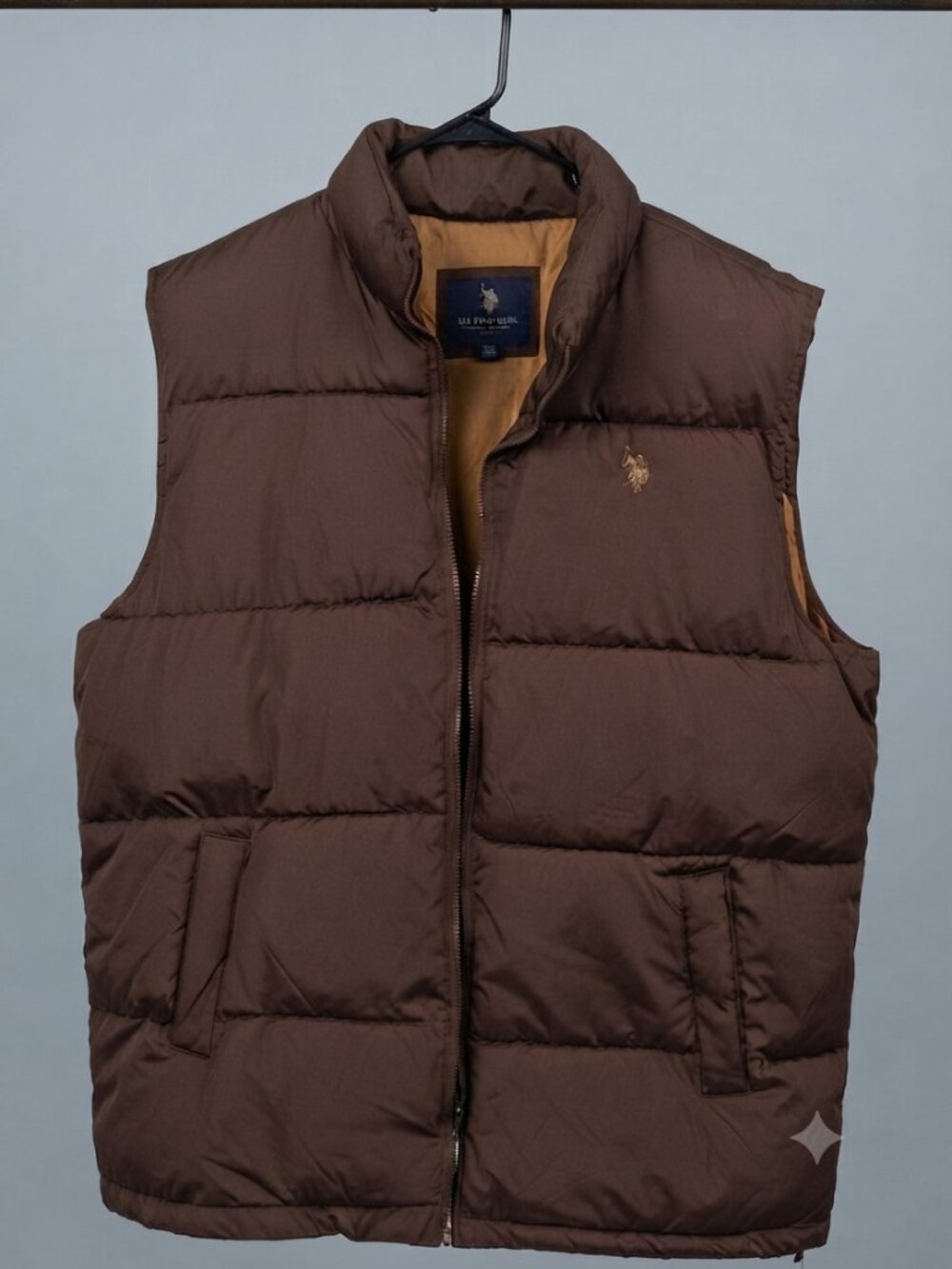 U.S. Polo Assn. Men's Brown Puffer Vest 3XLT Full Zip Quilted Big & Tall